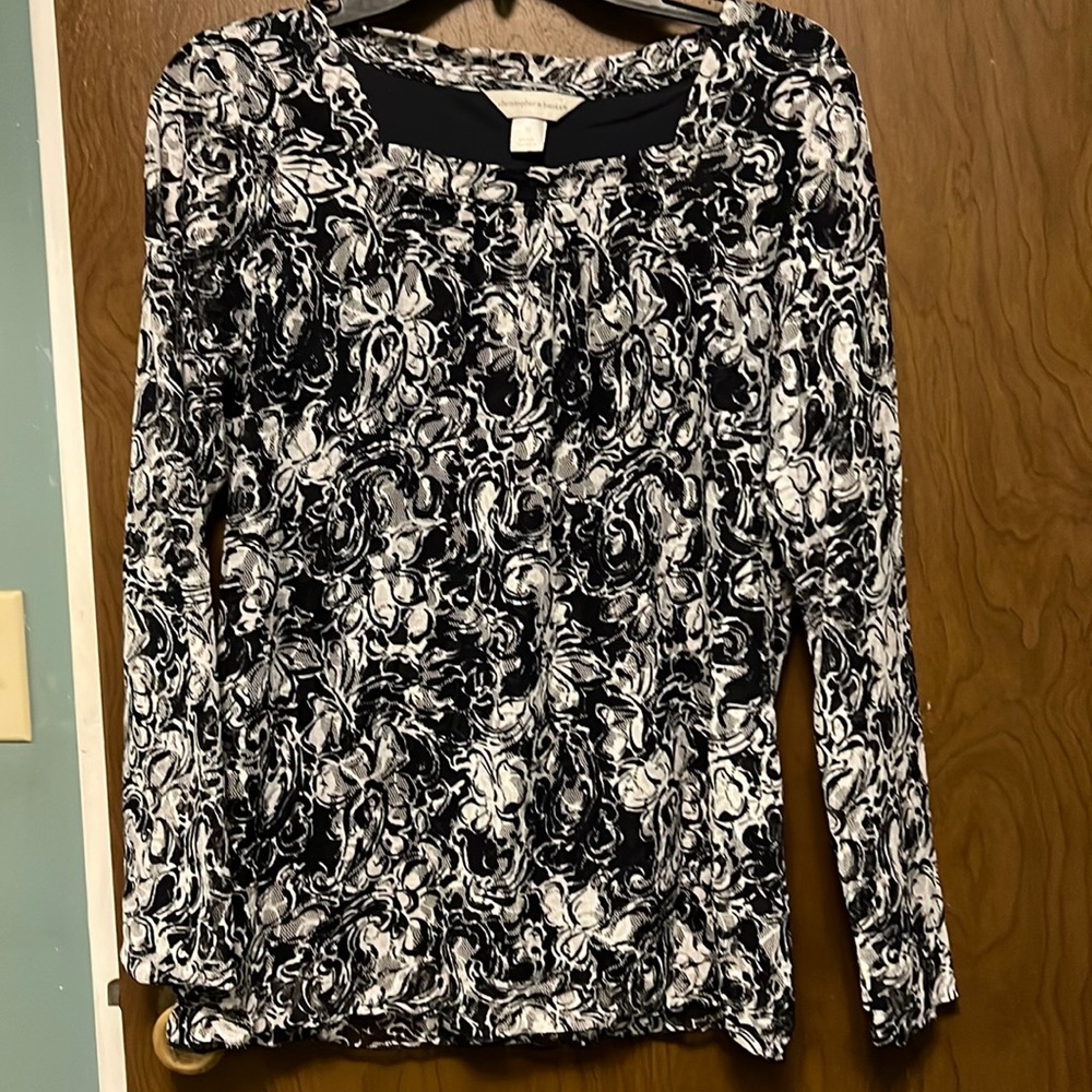 Christopher & banks dark navy blue and white floral lace blouse size M